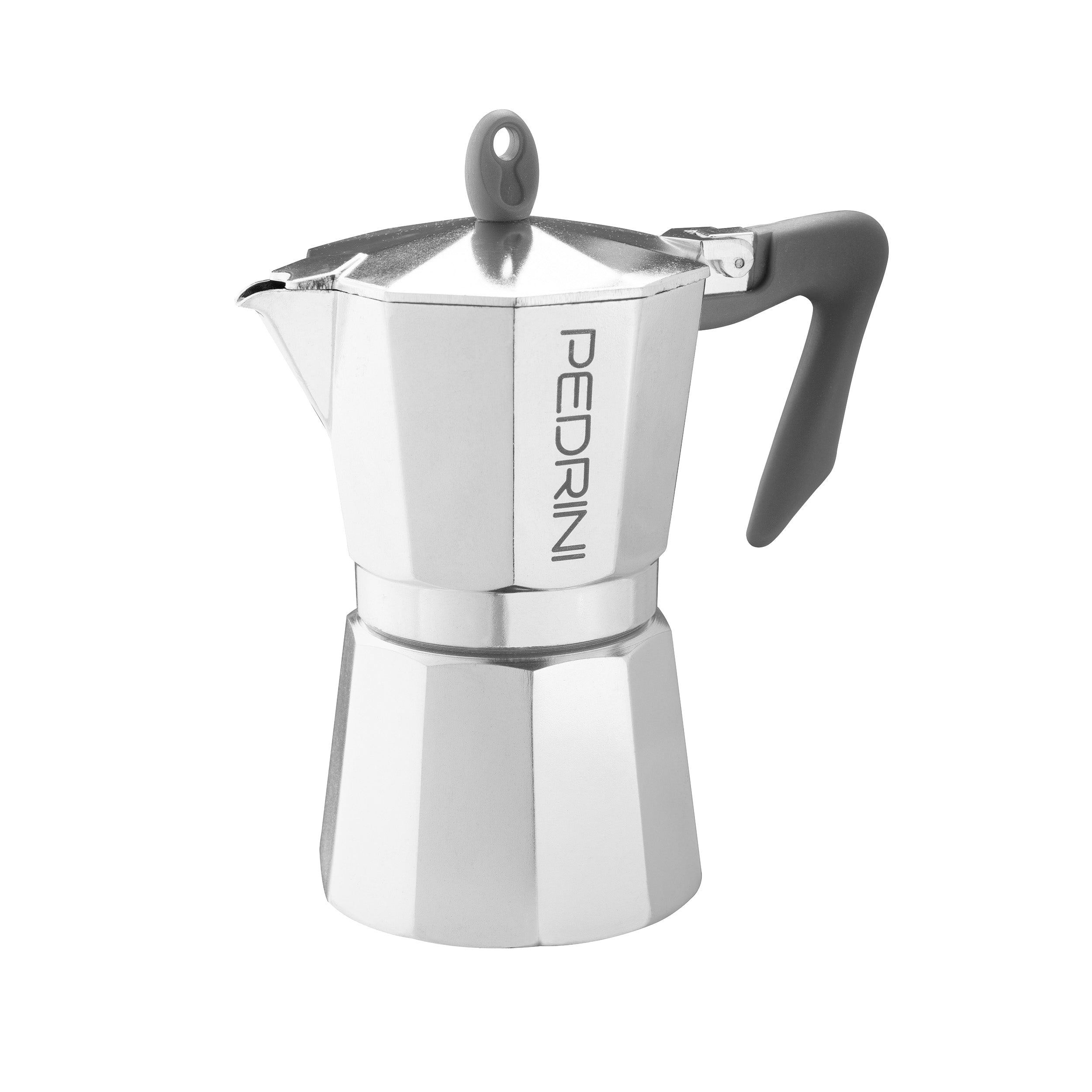 Pedrini - Espressokocher Aluminium poliert mit schwarzem Griff für 6 Tassen Pedrini - Espressokocher Aluminium poliert mit schwarzem Griff für 6 Tassen